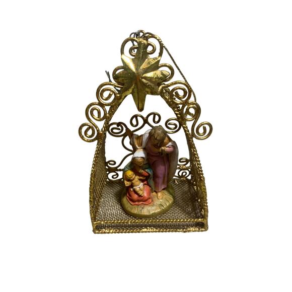 Fontanini 2000 Holy Family Gold Wire Hanging Christmas Ornament 5" - Picture 1 of 7